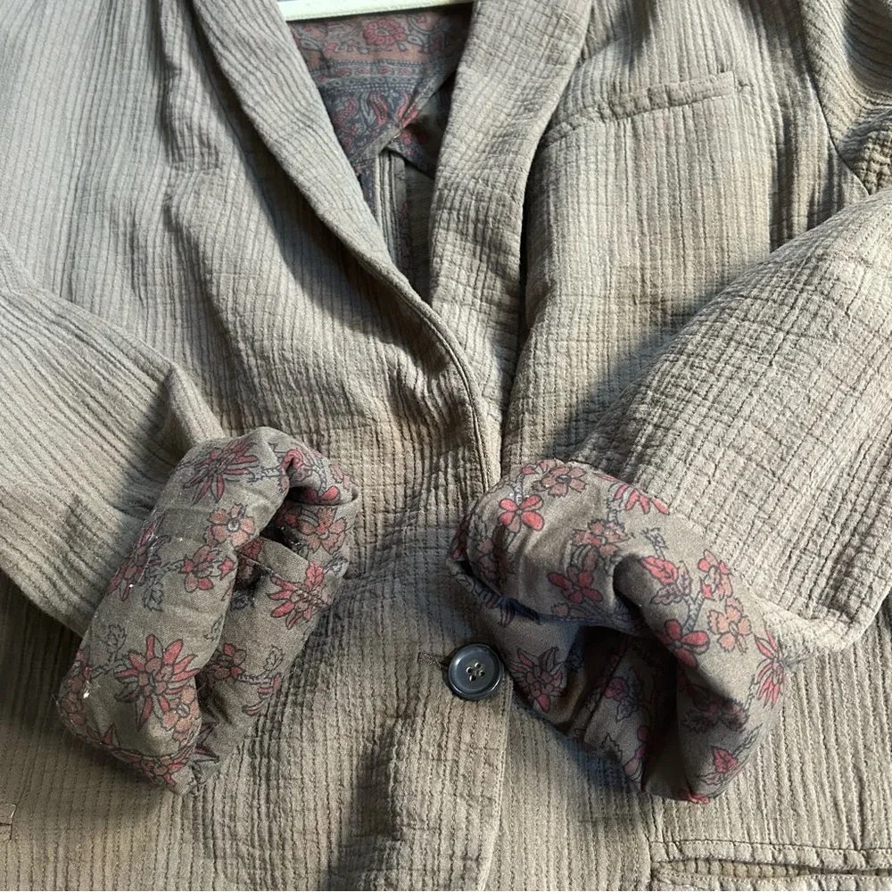 Free People Rowan Blazer Army Green Large Preppy Fall Boho - Picture 14 of 15